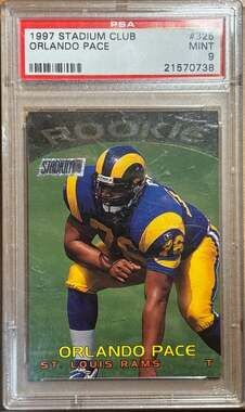 1997 TOPPS STADIUM CLUB ROOKIE CARD PSA 9 # 325 Orlando Pace  - St. Louis Rams